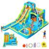 FINCOME Water Bounce House with Double Slide for Kids 3-10, Large Inflatable Water Bouncy Castle with Long Water Slide Jumping Climbing Pool Air Blower, Bouncy House for Party Birthday Holiday Summer view 1