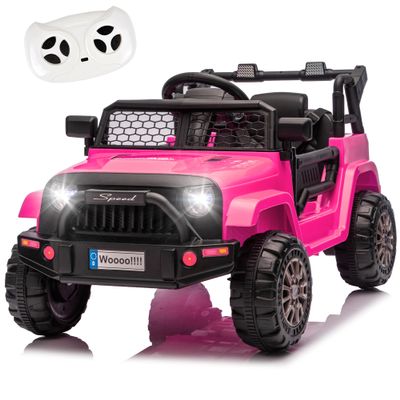 12V Kids Ride On Toy, Ride on Truck w/Parent Remote Control, Electric Toddler Ride on Car for Kids w/Reflective Stickers, Front Anti-Collision Bar Design, LED Headlights, Bluetooth, 3 Speeds (Pink)
