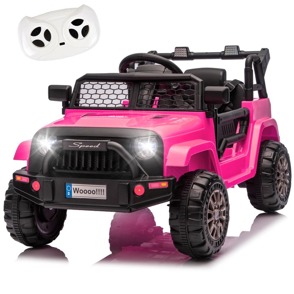 12V Kids Ride On Toy, Ride on Truck w/Parent Remote Control, Electric Toddler Ride on Car for Kids w/Reflective Stickers, Front Anti-Collision Bar Design, LED Headlights, Bluetooth, 3 Speeds (Pink)