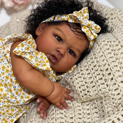 23-Inch Black Realistic Silicone Baby Dolls Girl Lifelike Reborn Toddler Doll Dark Skin Tone with Hand-Painted Visible Veins, Soft Body African American Newborn Black Babies Set for Kids Age 3+