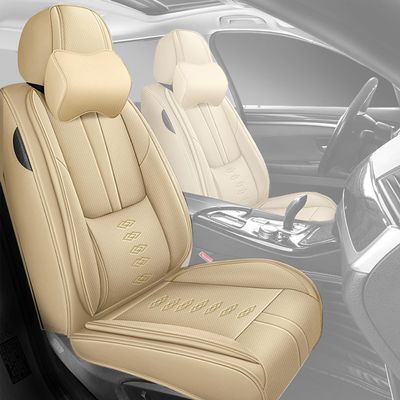 VIUDMEK Front Set Car Seat Covers for Ford F-150 1975-2025 Leather Pickup Trucks Seat Covers Waterproof Only Front Seats Car Seat Protectors Breathable Seat Cover Beige(with 2 Pillows)