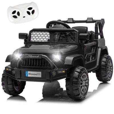 12V Kids Ride On Toy, Ride on Truck w/Parent Remote Control, Electric Toddler Ride on Car for Kids w/Reflective Stickers, Front Anti-Collision Bar Design, LED Headlights, Bluetooth, 3 Speeds (Black)