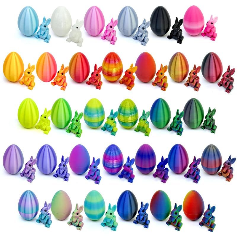 4PCS 3D Printed Eggs with Rabbit Inside,Surprise Gifts to Enhance The Festive Atmosphere, Unique Collectible Desktop Ornaments,Prefilled Easter Eggs Basket Stuffers (32pcs)