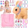 CatchCute Interactive Walking Bunny Plush Toys, Wiggle Ears Hopping Rabbit for Girls Pretend Play with Princess Accessories Storage Bag for Party Birthday Gifts view 1