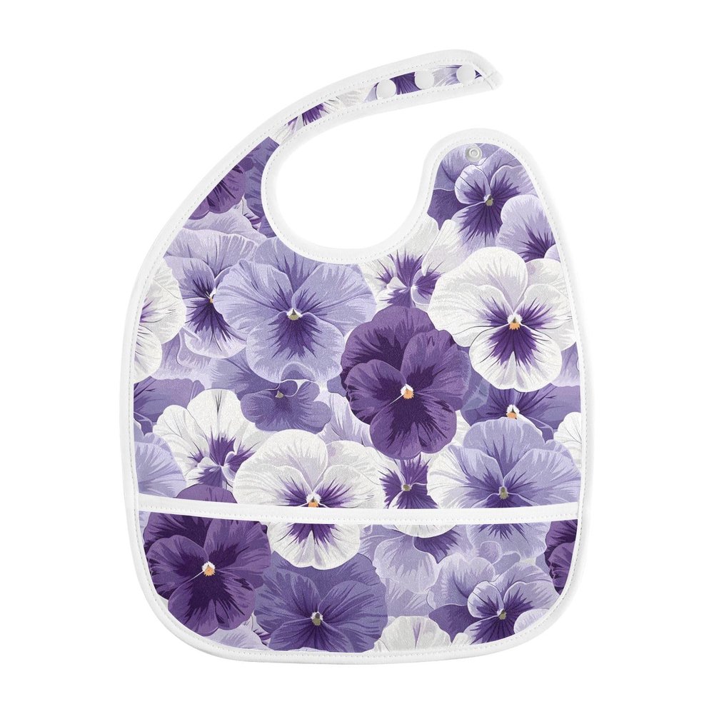 Bolaz Pansy Flowers White Violet Baby Bibs for Eating Food Feeding Waterproof Toddler Bib Apron Boys Girls Soft Adjustable Set of 2