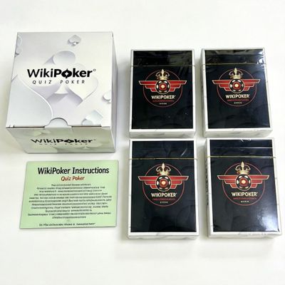 4 Deck Set of Casino Grade100% Plastic, Waterproof, Trivia Playing Cards with WikiPoker Game Instructions Game for Poker Night, Card Games, Camping, Family Game Nights