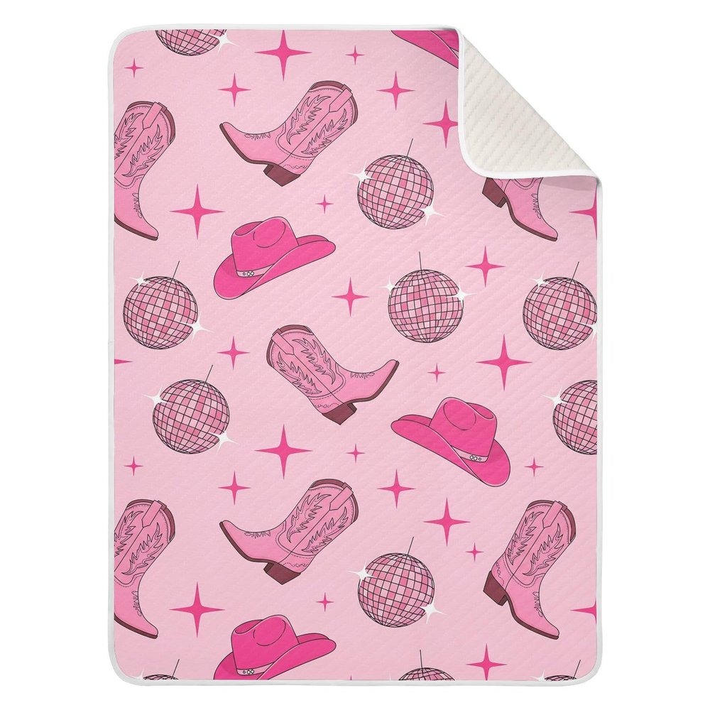 WIFIU Pink Cowboy Boots Hat Disco Ball Baby Boys Girls Blanket 30x40 in, Soft Receiving Swaddling Nursery Blankets for Newborn Infant Toddler