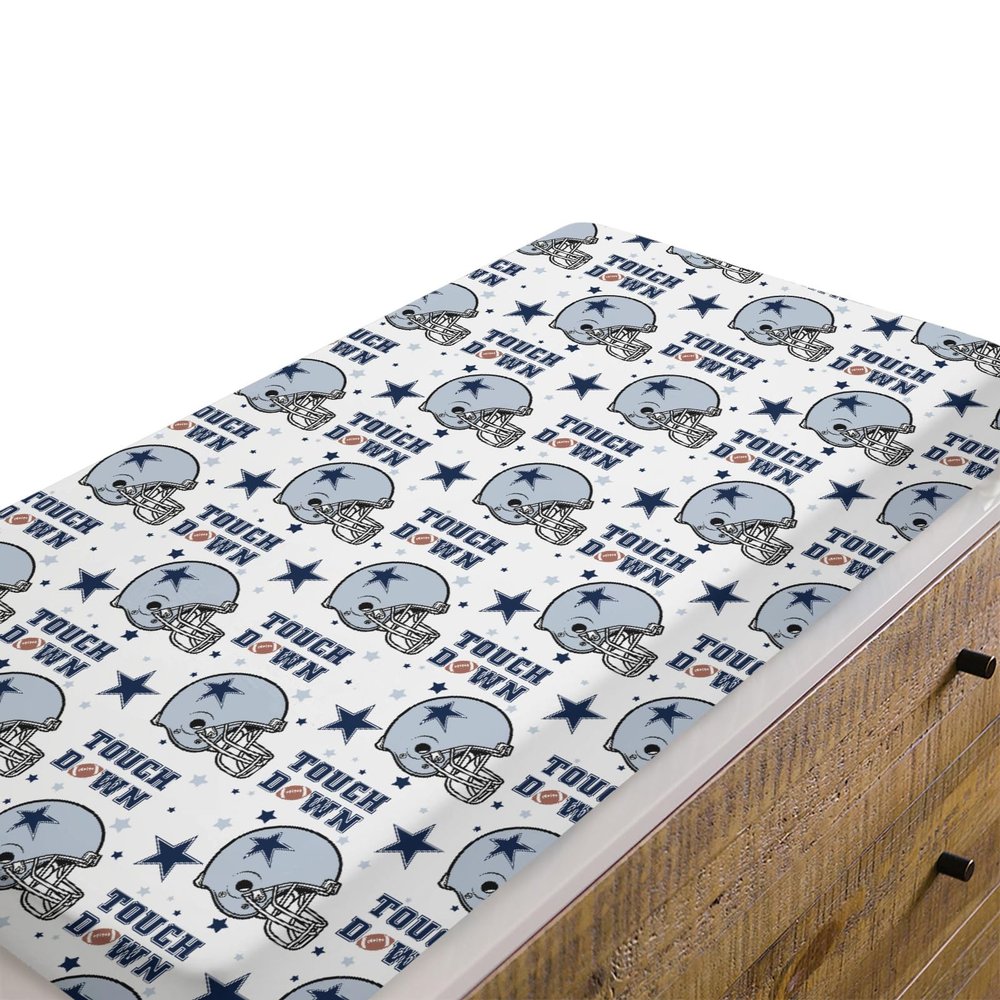 EyMzcod Blue Baby Boys Changing Pad Covers American Football Helmet, Touch Down Game Sport Safe Snug Fitted Diaper Table Sheet, Soft Breathable Stretchy Change Mat Shower Gift Fit 32 34 x 16