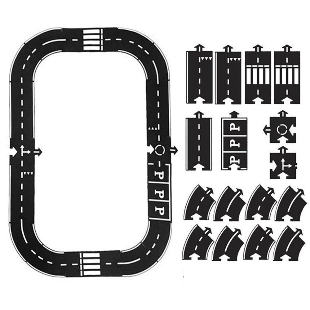 Flexible Car Tracks for Kids, 16PCS Indestructible Waterproof Modular Puzzle Track, Flexible Expressway Circuit Set Toy for Indoor Outdoor Toys and Games..