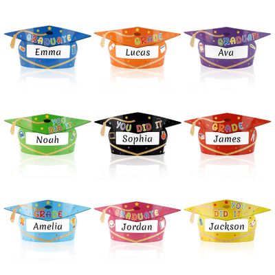 Paper Graduation Caps, Paper Crown Hats for Boys Girls, 9Pcs Adjustable Name DIY Graduation Cap Headbands Grad Caps Bulk for Kindergarten Preschool Class of 2026 Graduates Gifts Party Supplies