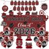 2026 Graduation Decorations Set- Class of 2026 Grad Party Decorations, Congrats Grad Banner, Backdrop, Grad Hanging Swirl, Balloons and Honeycomb Table Toppers, Graduation Party Supplies(Maroon) view 1