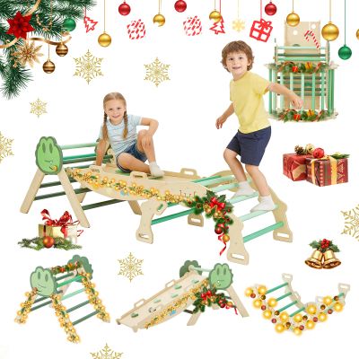 Amenitlif Pikler Triangle Set, 7-in-1 Foldable Climbing Toys Indoor, Wooden Playground Jungle Gym with Arch & Ramp & Ladder, Montessoris Kids' Indoor Climbers Activity Center for Boy Girl Gift