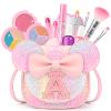 Kids Makeup Kit for Girls - 15 Pcs Real Washable Make Up Set - Non Toxic Toddlers Cosmetic with Letter Purse - Dress up Birthday Gifts for 3 4 5 6 7 8 Years Old Girls - Glitter Rainbow A view 1