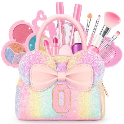 Kids Washable Makeup Kit for Girls, 17 Pcs Non Toxic Make Up with Purse - O