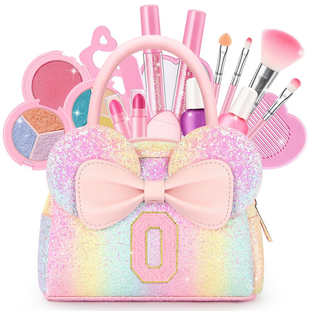 Kids Washable Makeup Kit for Girls, 17 Pcs Non Toxic Make Up with Purse - O