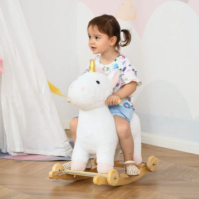 Wooden Rocking Horse Toy with Plush Finish and Smooth Rocking Motion for Indoor Play and Decorative Display