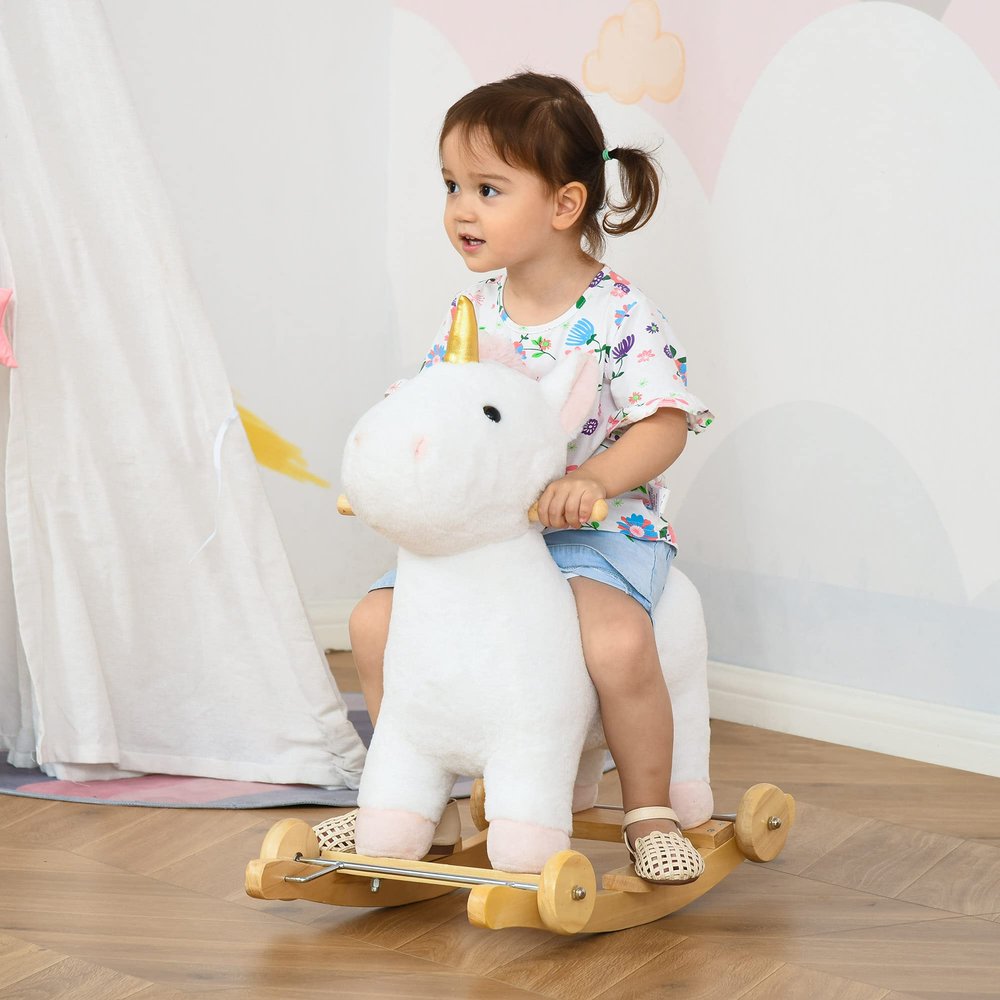 Wooden Rocking Horse Toy with Plush Finish and Smooth Rocking Motion for Indoor Play and Decorative Display