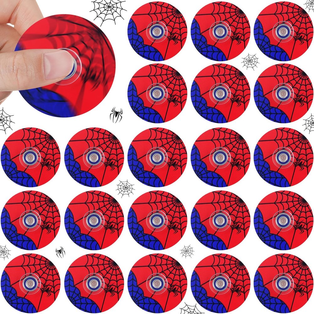 24PCS Spider Web Fidget Spinners, Red and Blue Spider Web Theme Birthday Party Favors, Mini Fidget Sensory Toys Bulk, Goodie Bags Stuffers Carnival Classroom Prizes Treasure Box Fillers