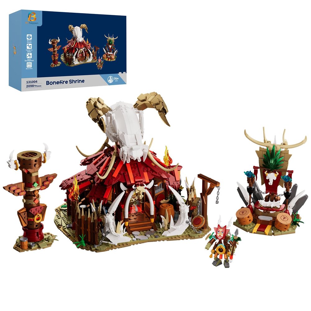 Architecture Building Blocks, Bonefire Shrine Building Sets, Tribal Ritual Scene DIY Building Toys, Indian Style Model kits for Collection Display, Creative Gift for Birthday, Christmas (2098 Pcs)