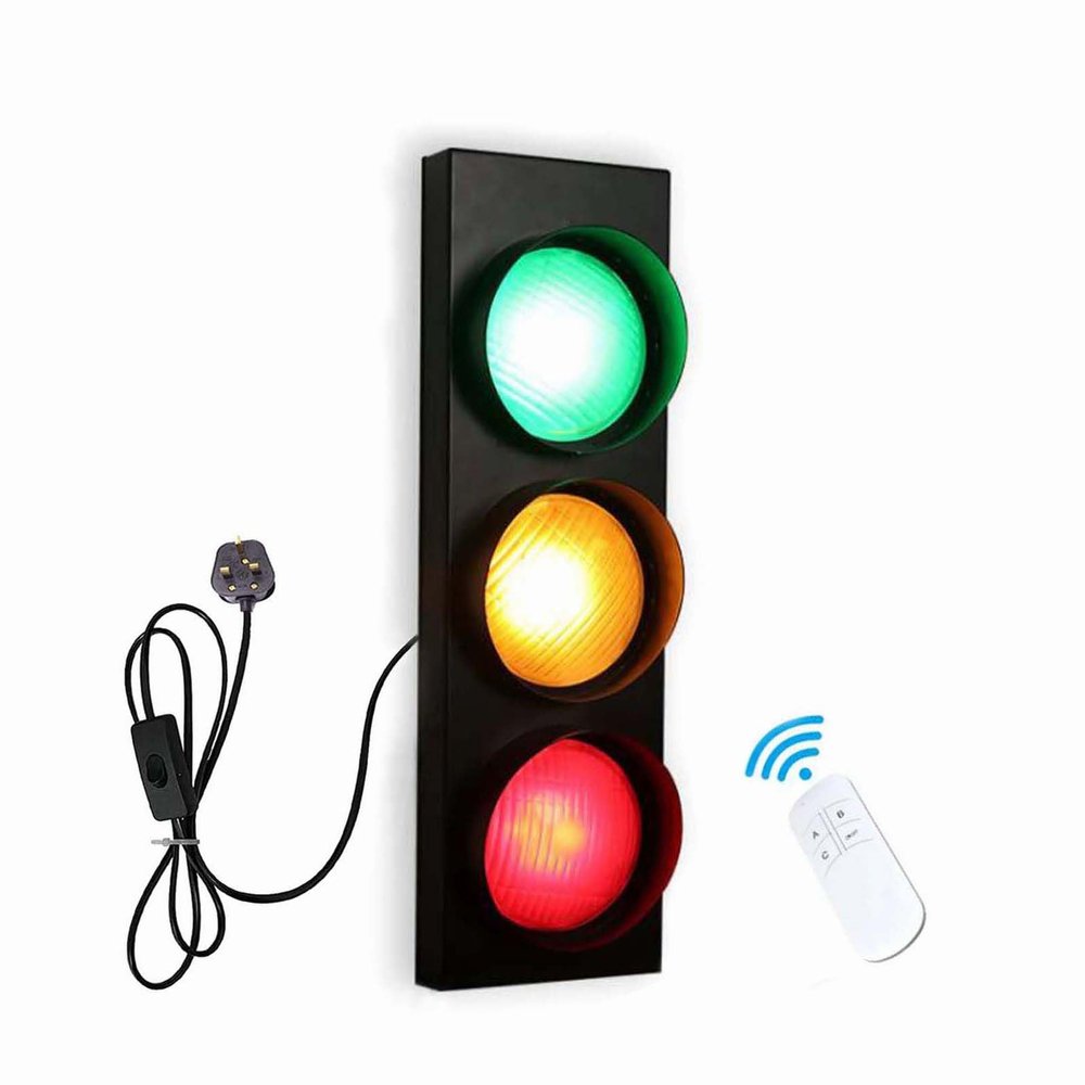 LED Wall Lights Indoor Traffic Lights for Kids, Bedroom Wall Lamp with Remote Control and UK Plug, 5W x 3 Traffic Warning Light Stoplight Wall Sconce Lights for Childrens Room Office Bar Cafe