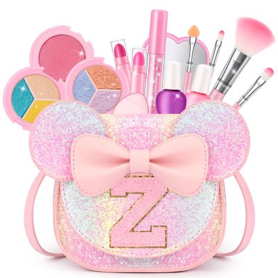 Kids Makeup Kit for Girl, 15Pcs Real Washable Make Up Set & Purse Rainbow Z