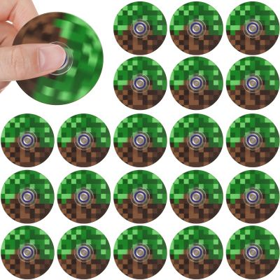 24PCS Pixel Fidget Spinners, Green Pixel Theme Birthday Party Favors, Mini Fidget Sensory Toys Bulk, Goodie Bags Stuffers Carnival Classroom Prizes Treasure Box Fillers