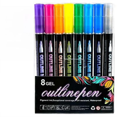 8 Colors Outline Markers,2026 Double Line Shimmer Marker Pens,Glitter Gel Double Line Outline Pen Sparkle Markers,Squiggles Glitter Marker Set for Christmas GreetingCards,Scrapbook Crafts,Easter Egg