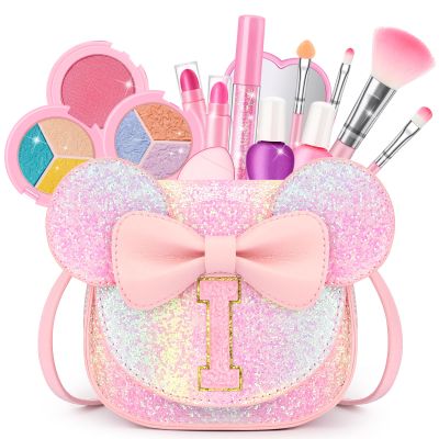 Kids Makeup Kit for Girls - 15 Pcs Real Washable Make Up Set - Non Toxic Toddlers Cosmetic with Letter Purse - Dress up Birthday Gifts for 3 4 5 6 7 8 Years Old Girls - Glitter Rainbow I