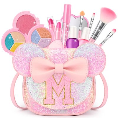 Kids Makeup Kit for Girls - 15 Pcs Real Washable Make Up Set - Non Toxic Toddlers Cosmetic with Letter Purse - Dress up Birthday Gifts for 3 4 5 6 7 8 Years Old Girls - Glitter Rainbow M
