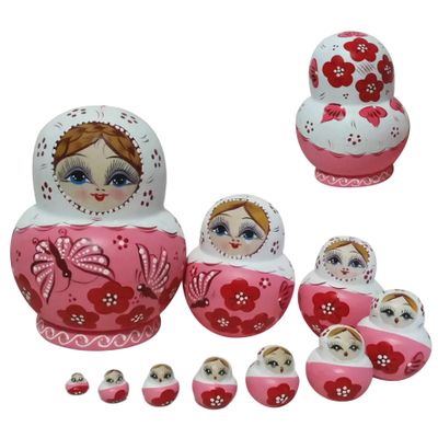 Jorzer Russian Nesting Dolls, 10Pcs/Set Wooden Matryoshka Doll Set with Butterfly Printing Effortless Disassembly & Assembly Nesting Dolls for Collection Decoration Toys and Games..