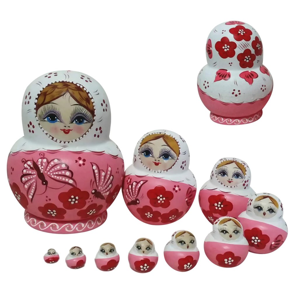 Jorzer Russian Nesting Dolls, 10Pcs/Set Wooden Matryoshka Doll Set with Butterfly Printing Effortless Disassembly & Assembly Nesting Dolls for Collection Decoration Toys and Games..