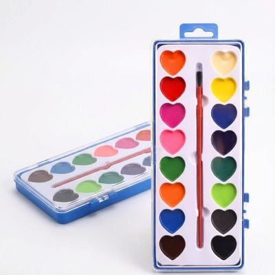 16 Colors Heart Watercolor Paint Set, Washable Watercolor Paint with Paintbrush, Gifts for Art Activities Painting Party Craft Accessories (1Set Heart)