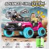 24V Ride on Toys for Big Kids, 4WD Two Seater Ride on Car with 20'' Seat, 4X100W Power, LED Lights, Wireless, Music, Power Display, Kid Electric Truck for Boys Girls (Pink) view 2