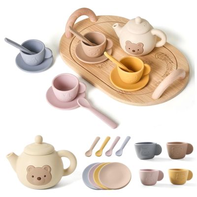 Peosaard Tea Set for Toddlers, Tea Sets for Toddlers 3-5, Educational Party Set with Silicone Teapot, Cups, Coasters with Serving Spoon for Girls and Boys, Party
