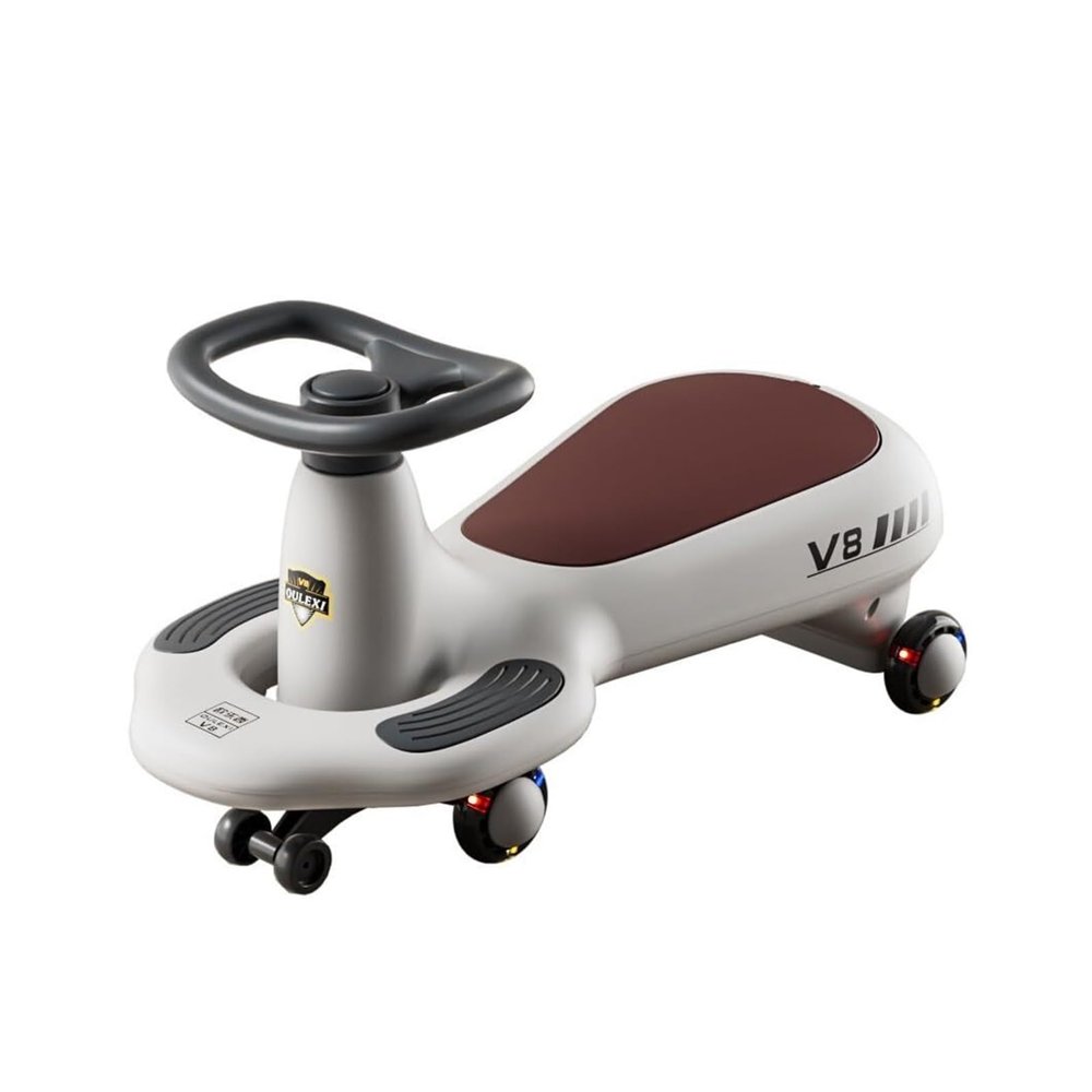 Bicycles Wiggle Car for Kids Swing Car Flashing Wheel & Music Ride-on Toy for Boys Girls 3 Year Old and Up(Khaki,No Push Handle)