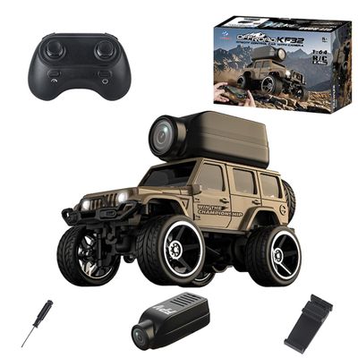 1:64 Scale Mini RC Car with Camera, 4WD Remote Control Off-Road Vehicle, FPV Alloy Crawler Car for Adults, Dual Control via App & 2.4G Remote, Indoor Desktop Racing Model Yellow KF32