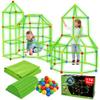 FortifyGlow 174PCS Glow in The Dark Fort Building Kit for Kids -STEM Learning Toys - Creative Construction Set for Boys & Girls - Indoor & Outdoor Play Tent with Green Blanket view 1
