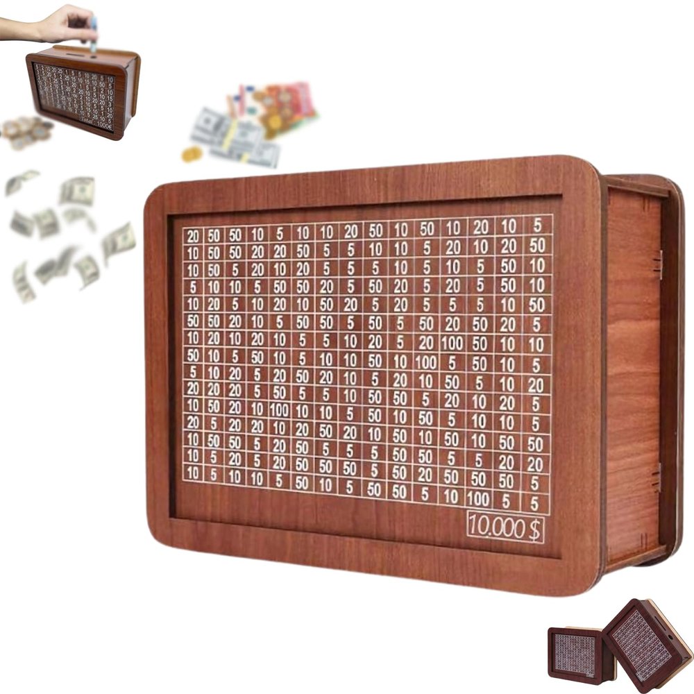 10,000 Savings Box,10000 Savings Challenge Box,Caja para Ahorrar 10,000,Money Saving Box 1000/5000/10,000,The Cash Vault Wooden Money Savings Box,Money Box Wooden as Gift for self-Discipline. (10K)