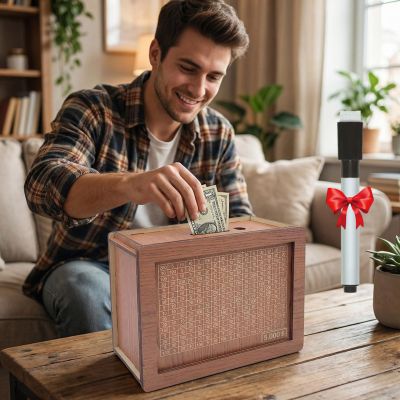 10000 Savings Challenge Box,Portable Retro Wooden Cash Vault with Visual Tracker Board & Number Grid - Reusable Motivational Money Box for All Age Groups,Financial Goal Budget Tool,Money Bank ($5K)