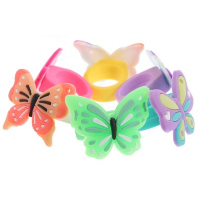 Didiseaon 12pcs Kids Butterfly Finger Rings Colorful Silicone Rings for Girls Party Favors Toddler Jewelry