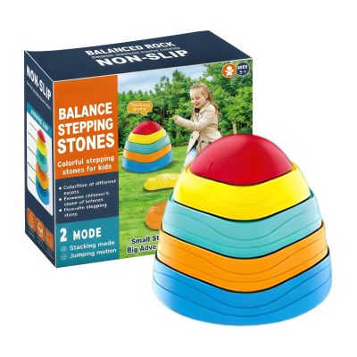 Balance Stones Set for Children, Stackable Indoor and Outdoor Balance Training Toy, 5 Pcs Anti-Slip Heavy Duty Indoor Outdoor Coordination Game for Boys Girls