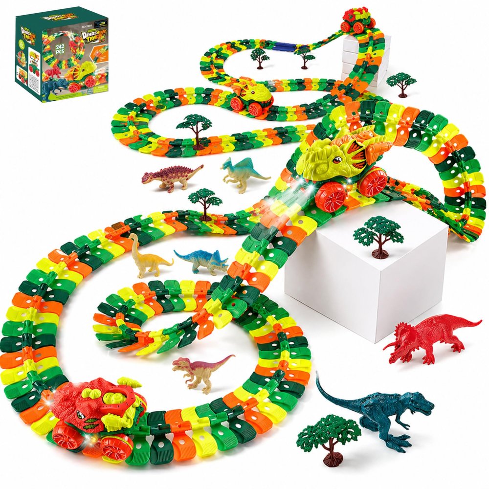 Dinosaur Toys, Create A Dinosaur World Road Race, Flexible Track Playset