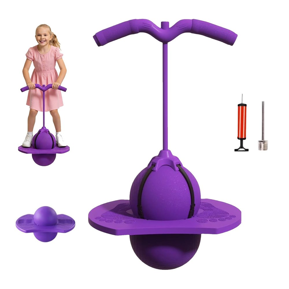 Balance Jumping Ball with Handle & Pump, for Kids & Adult, Perfect for Balance, Coordination, And Fitness, Quiet Fitness Bouncing Balls with Non-Slip Footpads (Purple)