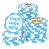25 Custom Clay Poker Chips, 40mm Heavy 11.5 Grams Casino Sized Personalized Poker Chips with Logo or Text, Customized Drink Tokens for Bar, Party, Business Card, Golf Club or Events (Light Blue) view 1