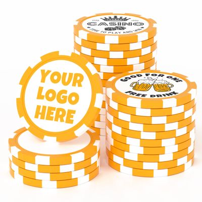 25 Custom Clay Poker Chips, 40mm Heavy 11.5 Grams Casino Sized Personalized Poker Chips with Logo or Text, Customized Drink Tokens for Bar, Party, Business Card, Golf Club or Events (Orange)
