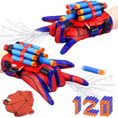 2-Pack Hero Spider Web Shooters Toys for Kids, Wrist Foam Dart Launcher Set with Mask, Gloves & 120 Soft Darts, Adjustable Strap, Indoor Outdoor Role-Play Game, Easter Basket Stuffers for Boys Girls