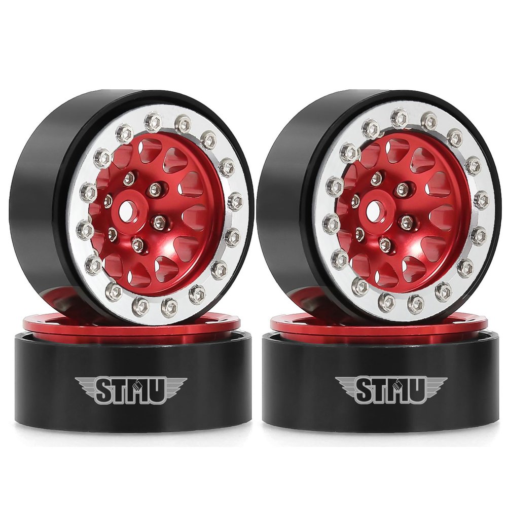 1.3" Aluminium Beadlock Wheels, RC Crawler Upgrade Parts for TRX4M SCX24 1/24 1/18 Scale RC Crawler Cars (red)