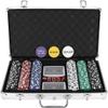 Texas Holdem Poker Set with Aluminium Poker Case, Lockable, 2 Decks of Cards, 300 Poker Chips, 5 Dice Playset view 1