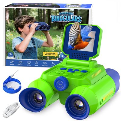Ahalfcit Binoculars for Kids with Night Vision, 2.4" HD Screen & 10X Zoom for Photo and Video - Outdoor Adventure Binoculars Bird Watching, Camping, Hiking, Gifts for Kids Ages 4+ (Green)