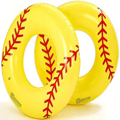 2PCS 35IN Inflatable Pool Floats Adult Large Swim Ring Classic Striped Fruit Pool Inner Tubes,35IN Adults Rings Pool Floaties Adult Size for Summer Pool Party Beach (Yellow Baseball)